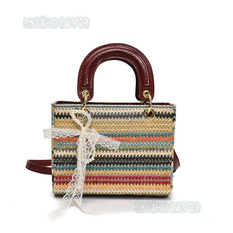 Niche Trendy Fashion Colorblock Straw Bag for Women 2025 New Simple Casual Shoulder Bag Crossbody Princess Bag H250916