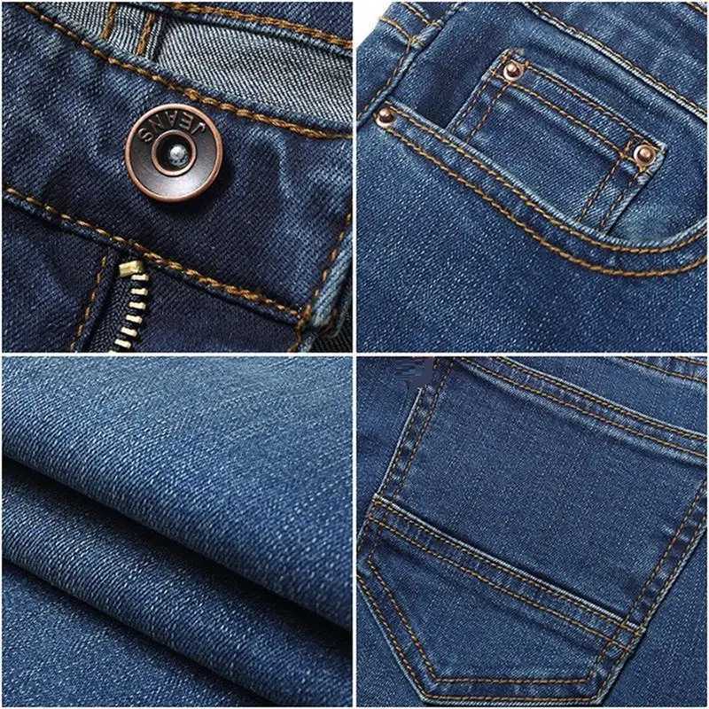 2025 Mens Business Office Jeans Thickening Mid Waist Denim Elastic Boot Cut Trousers Casual Pants Size 2638Z250917
