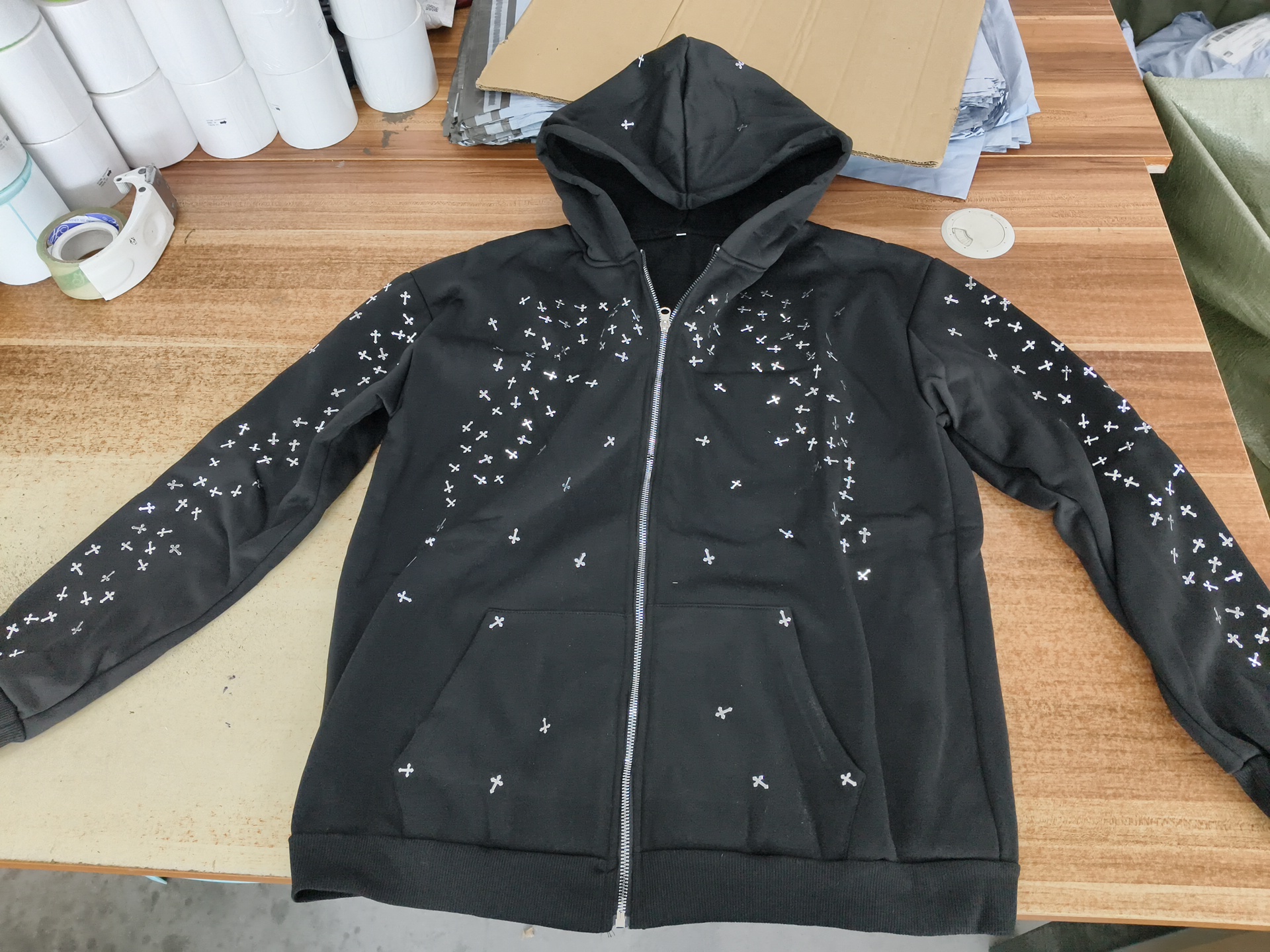 Men's Hoodies Retro Star Cross Full Embroidery Zip Up Hoodie Gothic Oversized Loose Black Street Casual Sweatshirt Men Clothing