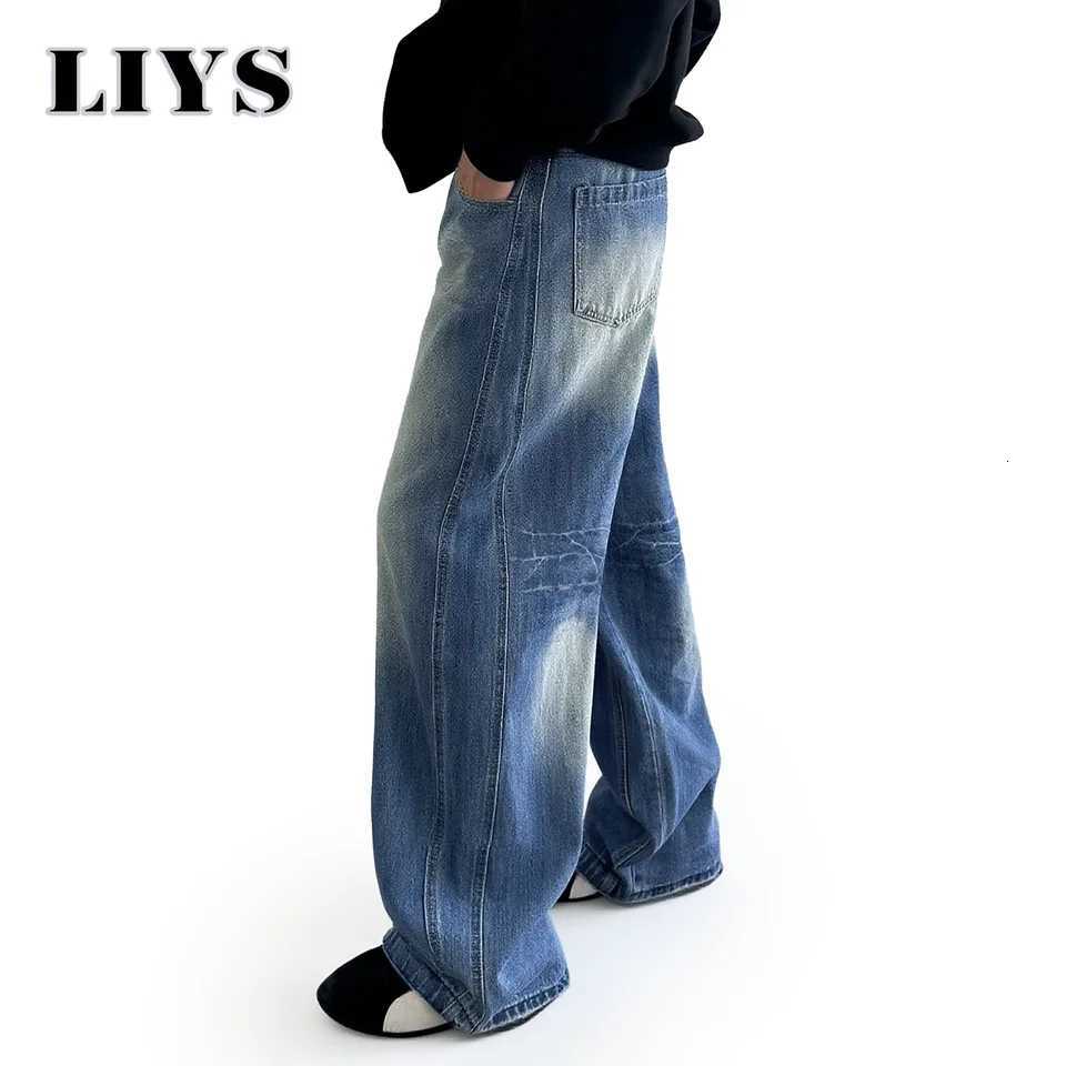 American Retro Personality Lightning Grain Loose Wide Leg Mens Jeans Autumn Winter Baggy Design Denim Pants Womens Street JeanZ250917