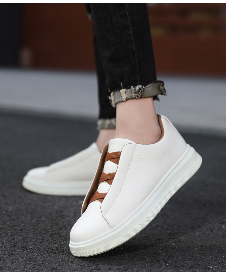 Men's Extra Large Size 46 White Sneakers Trendy Retro Low-Top Casual Leather Upper Soft Sole Breathable Comfortable Shoes