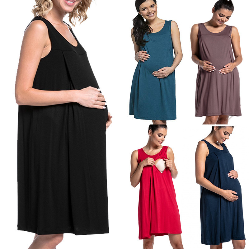 Maternity Wear Hospital Maternity Pajamas Solid Color Breastfeeding Dress Comfortable 250904