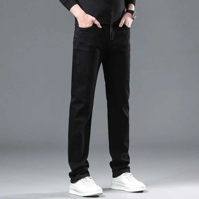 Black Gray Mens Classic Straight Stretch Jeans Autumn Business Casual Comfortable Regular Fit Denim Pants Male TrousersZ250917