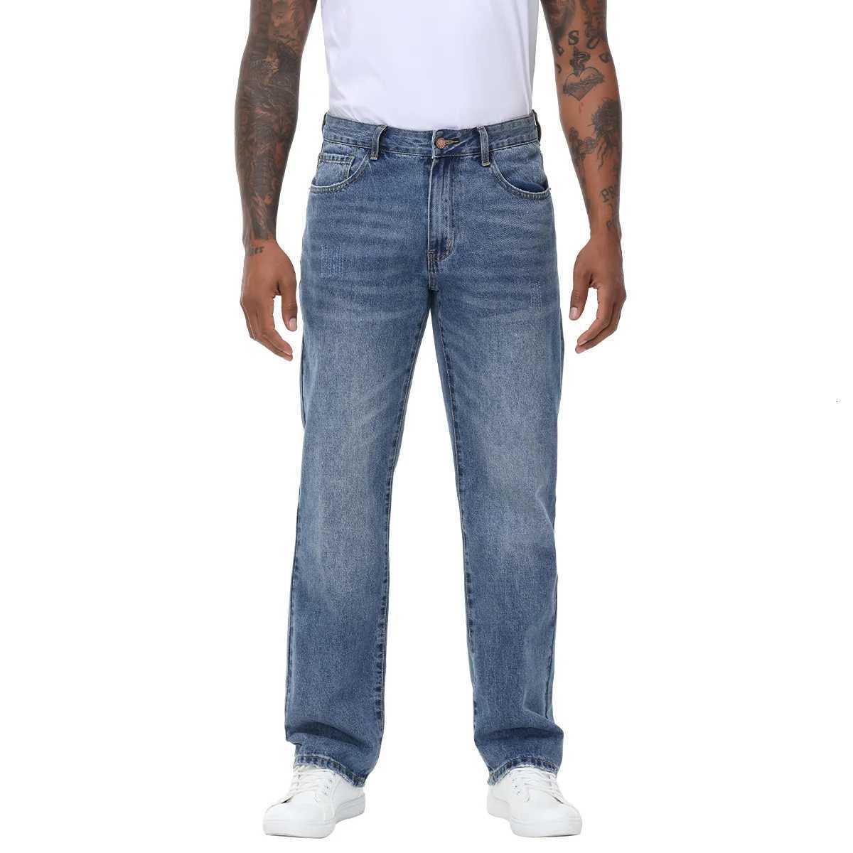 Mens Mid Waist Non Elastic Straight Leg Jeans with Button Fly Vintage Look Denim Ideal for Casual and Semi Formal OccasionsZ250917