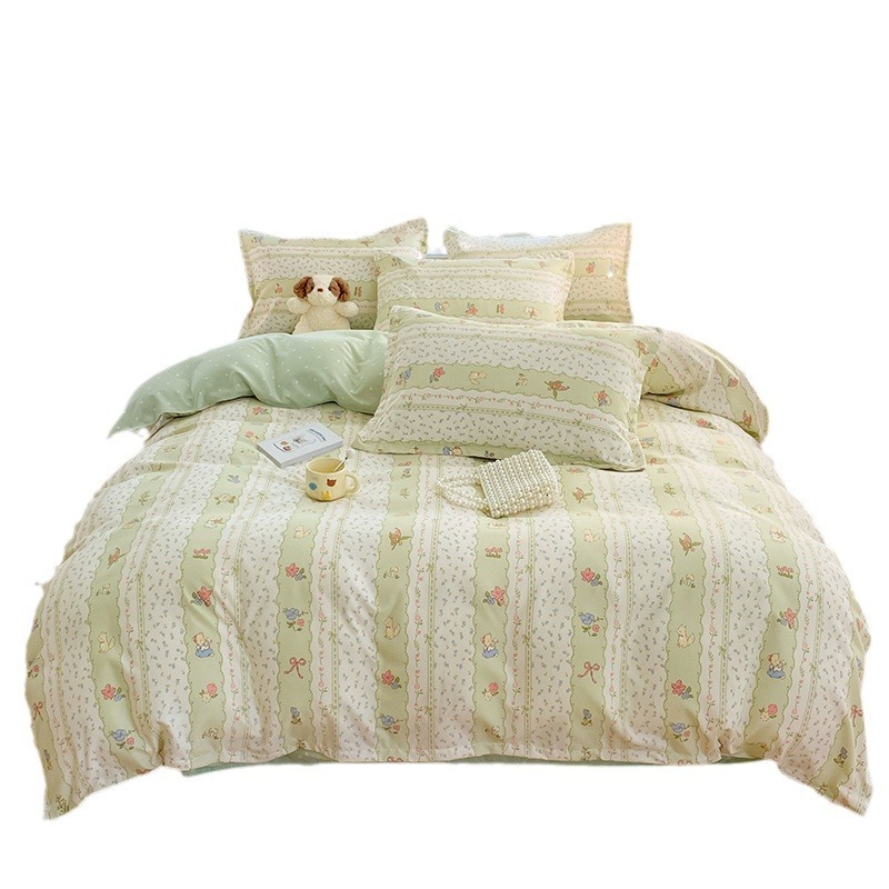 Simple Thickened Brushed Cotton Bedding Set - 3-Piece Cartoon Duvet Cover with Bed Sheet for Student Dormitory and Children W260302