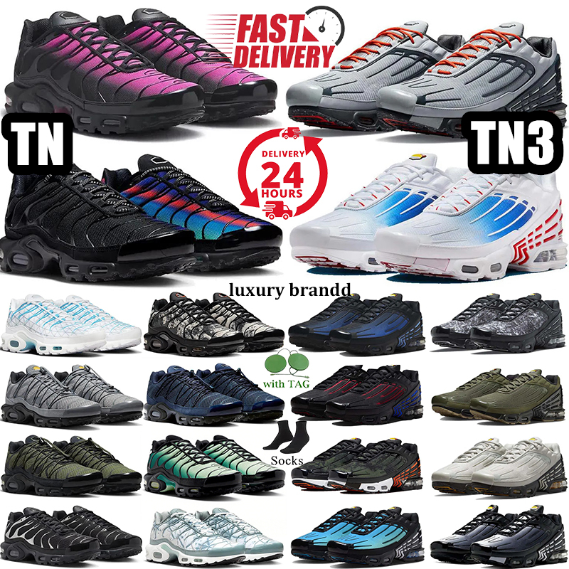 designer shoes running sneakers tn tns tn plus tn3 25th Anniversary tn Fr Utility Mens Triple Black White Metallic Silver Reflective trainers size 40-46