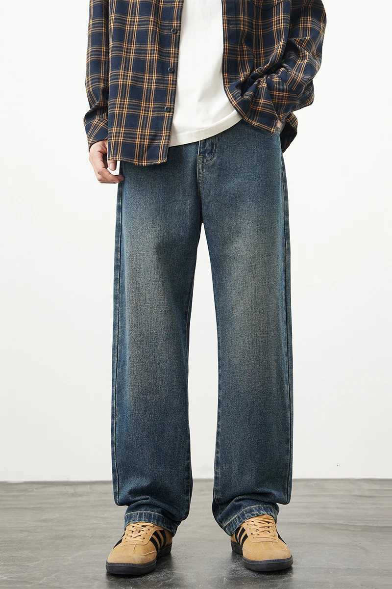 Relaxed Fit Retro Blue Denim Pants 2025 Spring Mens Baggy Soft Breathable Cotton Fabric with Stretch Casual StreetwearZ250917