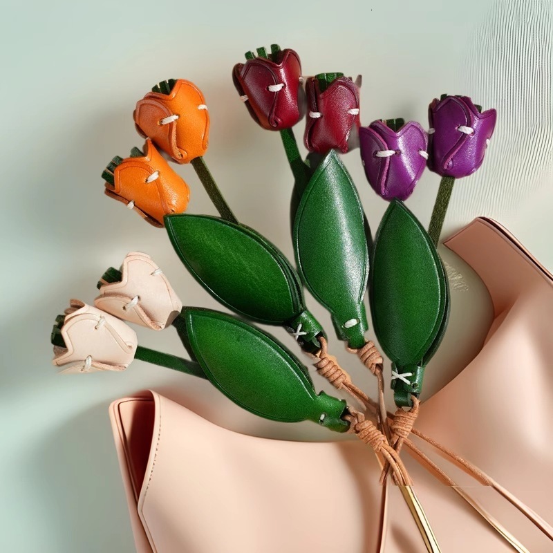 Leather flower charm for womens bag pendant high-quality handmade genuine classyflorals accessories 250715