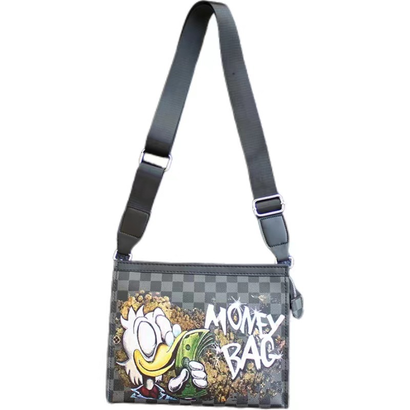 TOP Designer Checkerboard Trendy Brand Single Shoulder Crossbody Bag for Men and Women, High-Value Graffiti Ins Trendy Cool Large Capacity Bag for Stu