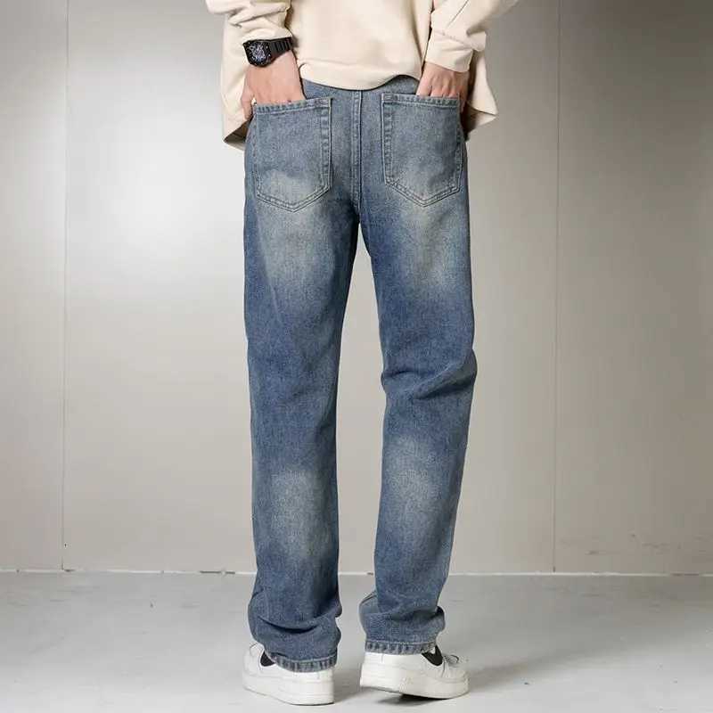 2025 Autumn Winter New Mens Jeans European and American Baggy Denim Wide Leg Pants Slim Mid Waisted Mens Straight Causal JeansZ250917