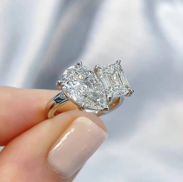 YuyingGems Custom New Design 14K White Gold EmeraldPear Moissanite Diamond Engagement Women Jewelry Ring - view 4