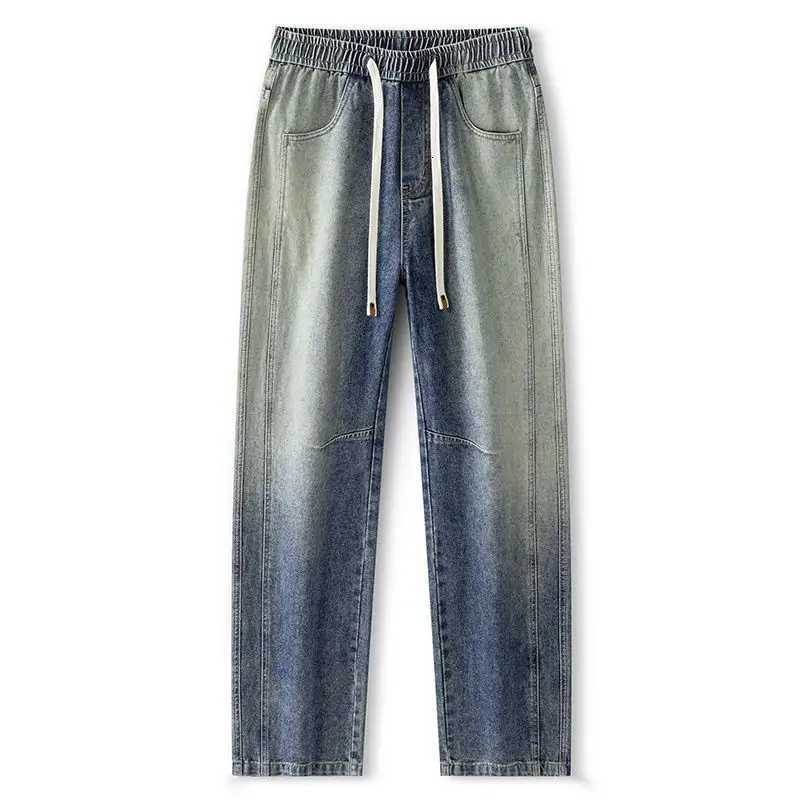 Autumn Mens New Baggy Jeans Versatile Wide Leg Trousers High Street American Style Retro Denim Solid Color Male ClothingZ250917