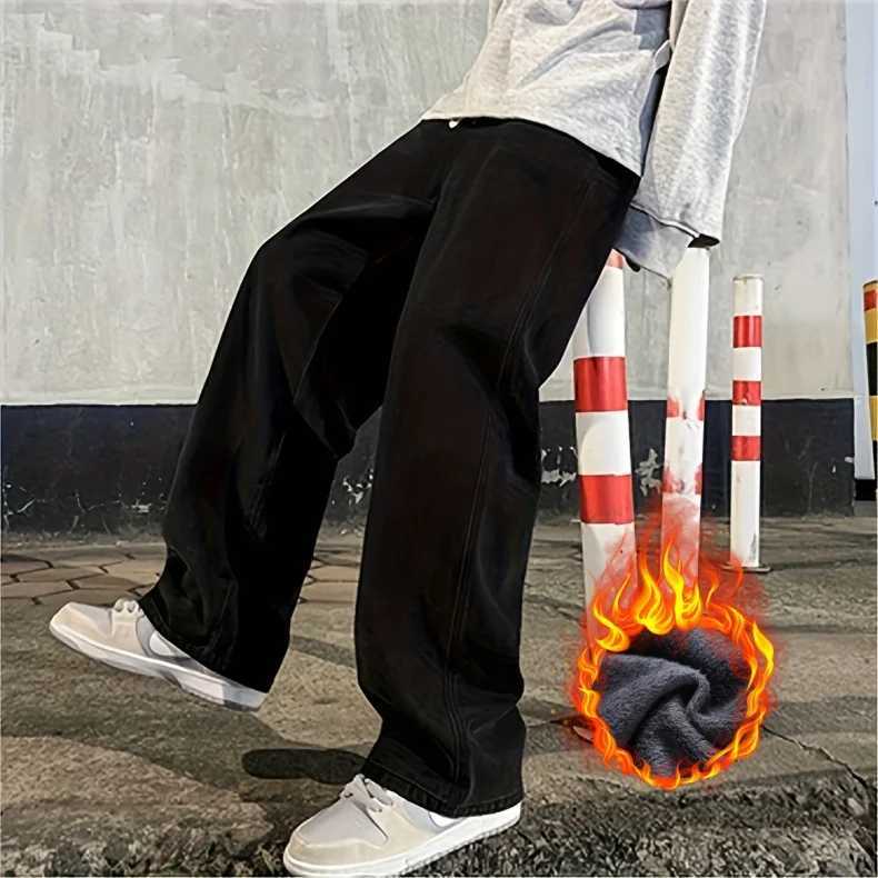 Winter Mens Velvet Wool Jeans Korean Style Street Loose Straight Wideleg Pants Fashionable Warm Fleece Thickened Pants S3XLZ250917