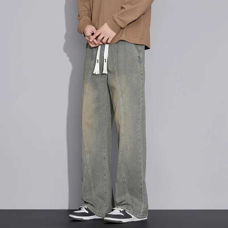 Mens Retro Loose Wide Leg Jeans 2025 Autumn Winter Y2K Millennial Drawstring Design Comfortable Casual Flare Pants Plus Size 4XLZ250917
