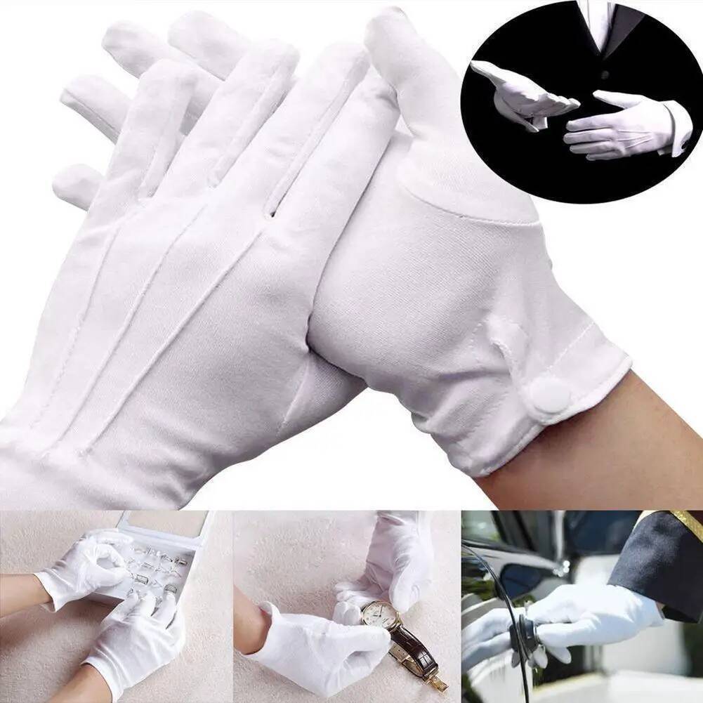 1/5/12 Pairs Adult Formal Three-strength White Labor Gloves Tuxedo Guard Waiters Uniform Dress Butler Inspection ddmythur