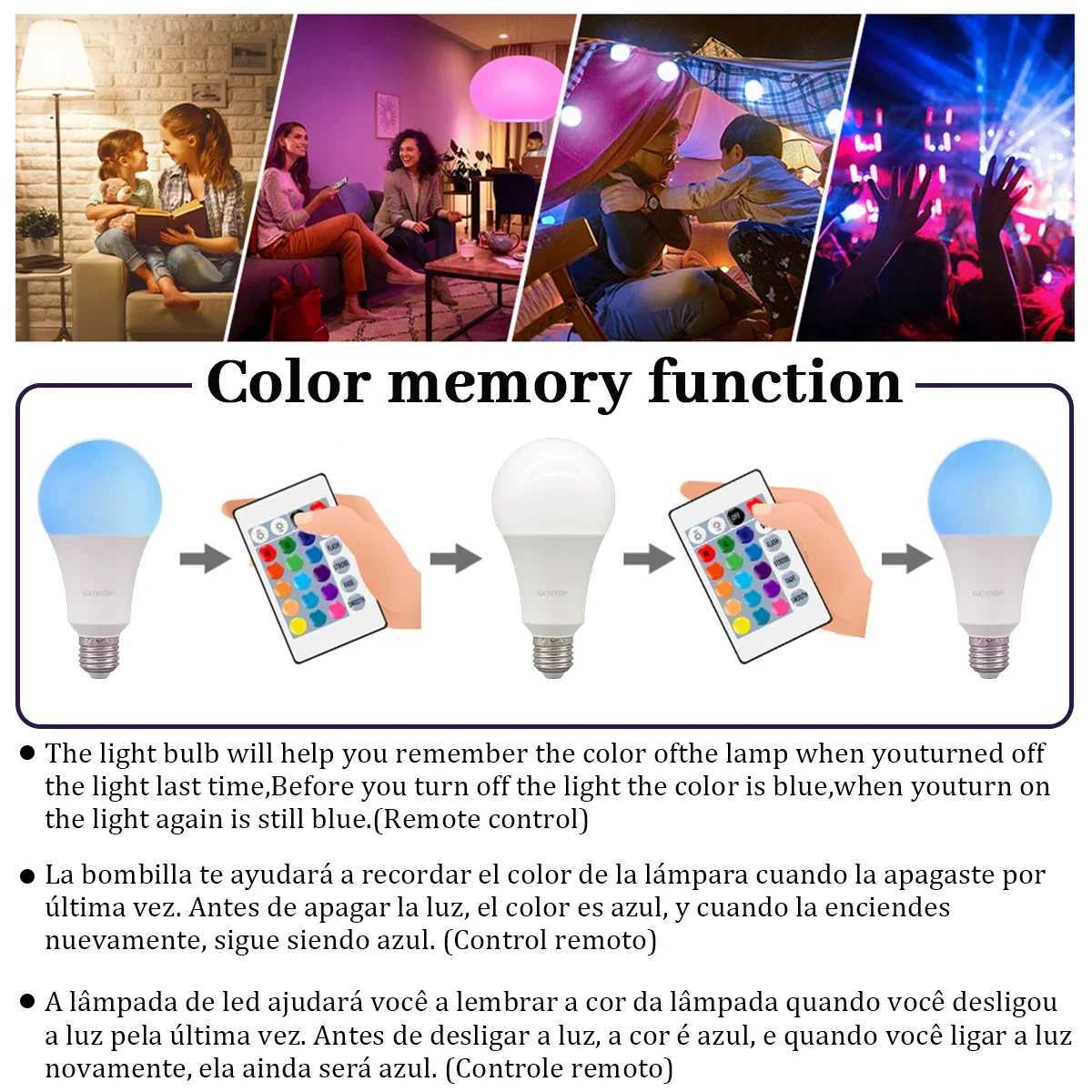 110PCS Hight Lumen 20W RGB Bulb LED Lamps Super Bright 24 Key Remote Control Dimmable AC220V Colorful Change for Home Derec C250917