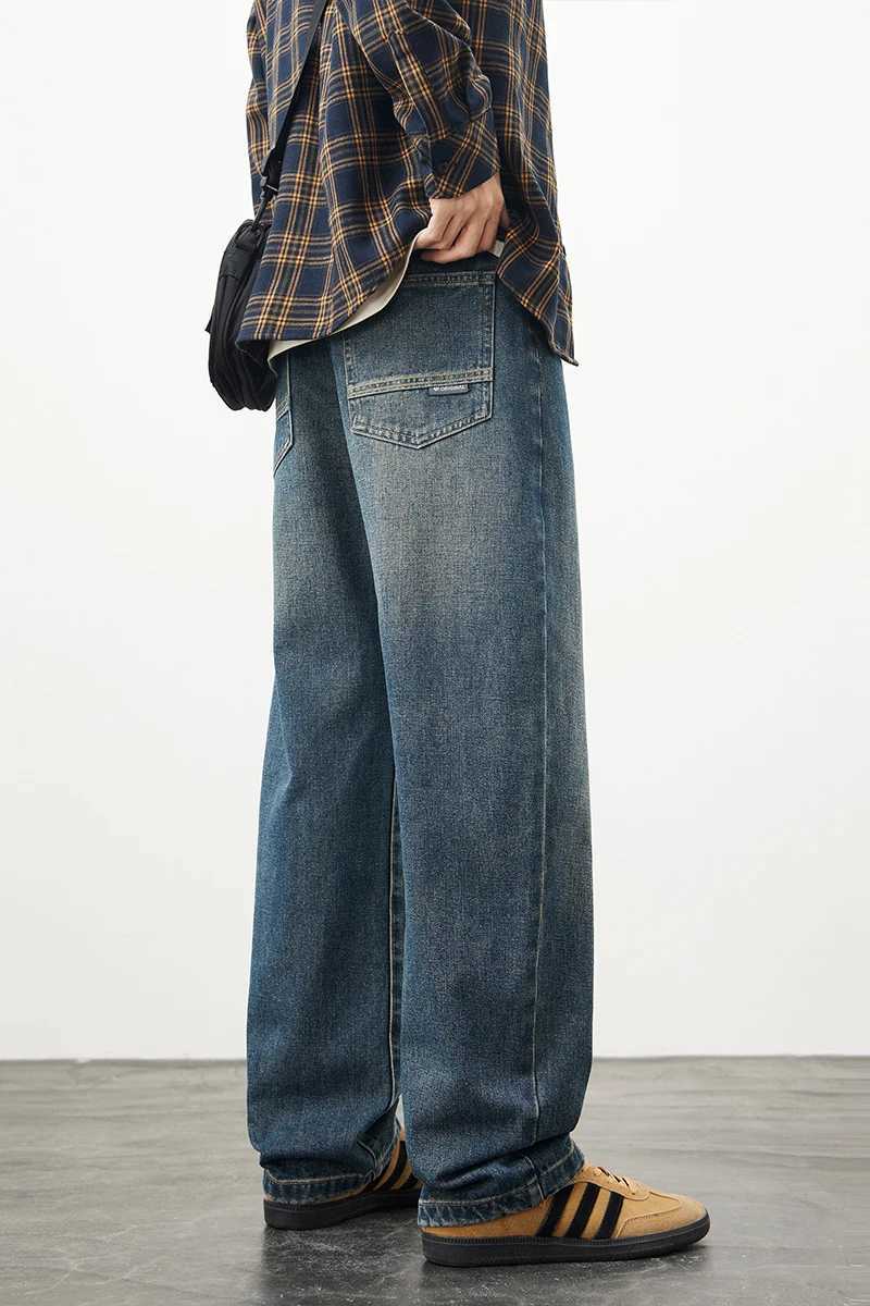 Relaxed Fit Retro Blue Denim Pants 2025 Spring Mens Baggy Soft Breathable Cotton Fabric with Stretch Casual StreetwearZ250917