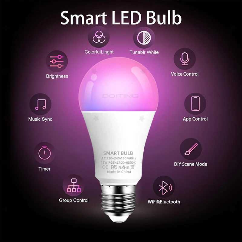 WiFi E27 Smart Dimmable Bulb RGBCW Colorful 220V LED Light App Adjust Dimmable Support Alexa Google Home Voice Control C2509171