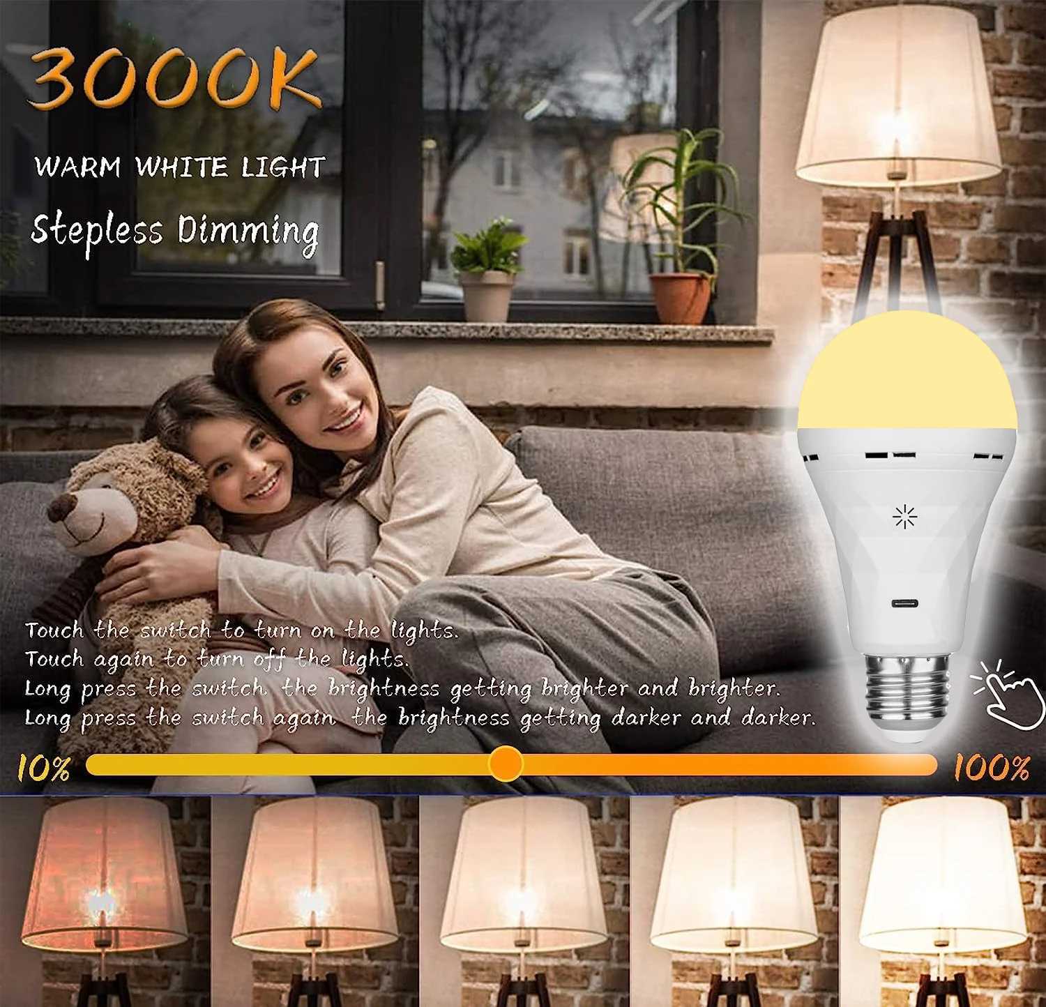 USB led bulbE27 Rechargeable Light Bulbs Emergency Lightbulbs Warm with Timer Dimmable for Wall Wireless Sconce2pake C250917