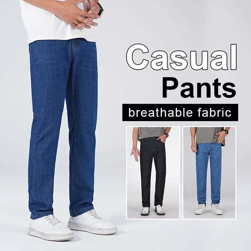 Mens Straight Leg Light Business Jeans Plus Size 40 2025 Summer Autumn Elastic Comfortable All Match Casual Denim TrousersZ250917