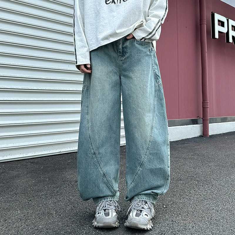 New Washed Jeans Street Trousers Male Denim Pants Solid Color Wide Leg Pant Button Casual Streetwear Hip Hop Oversized versionZ250917