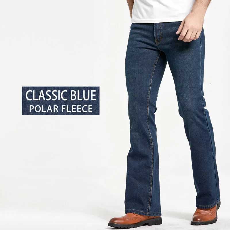 Mens Winter Stretch Denim Jeans Thicken Warm Pants Slim Slightly Flare Trousers Boot Cut Fit Polar Fleece JeansZ250917