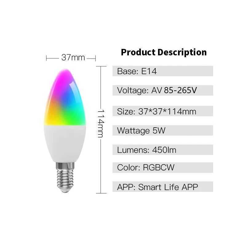 Led Bulb Candle Smart Lamp E14 TUYA Bluetooth Dimmable RGB Light 220V APP Group Control Smart Life For Home Room Decoration C2509171