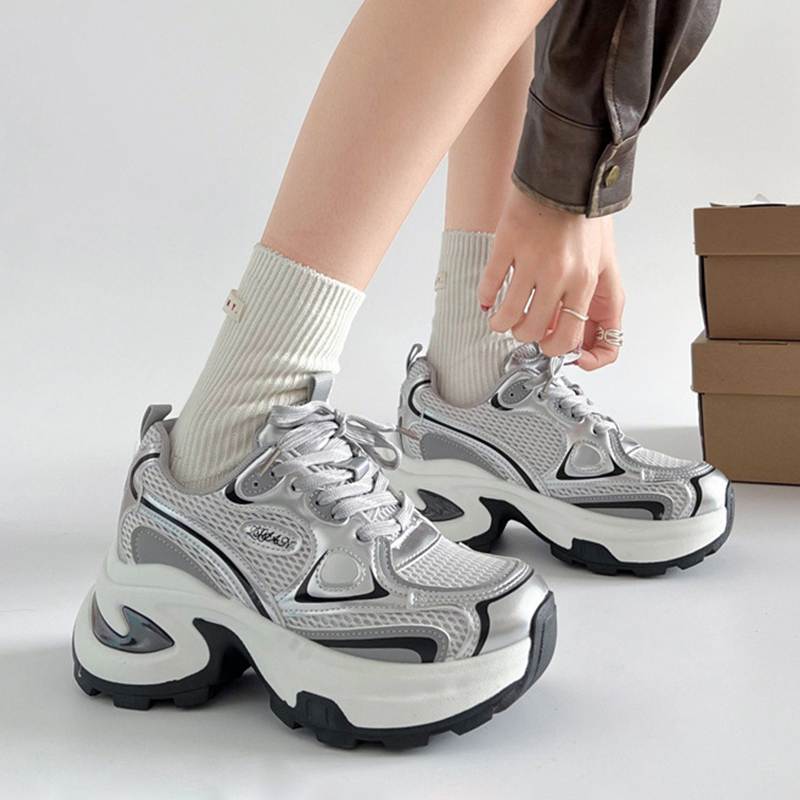Mesh Breathable running shoes womens trainers Fashionable Vintage chunky sneakers Durable Non-slip sole Height Increasing shoes Size 35-40
