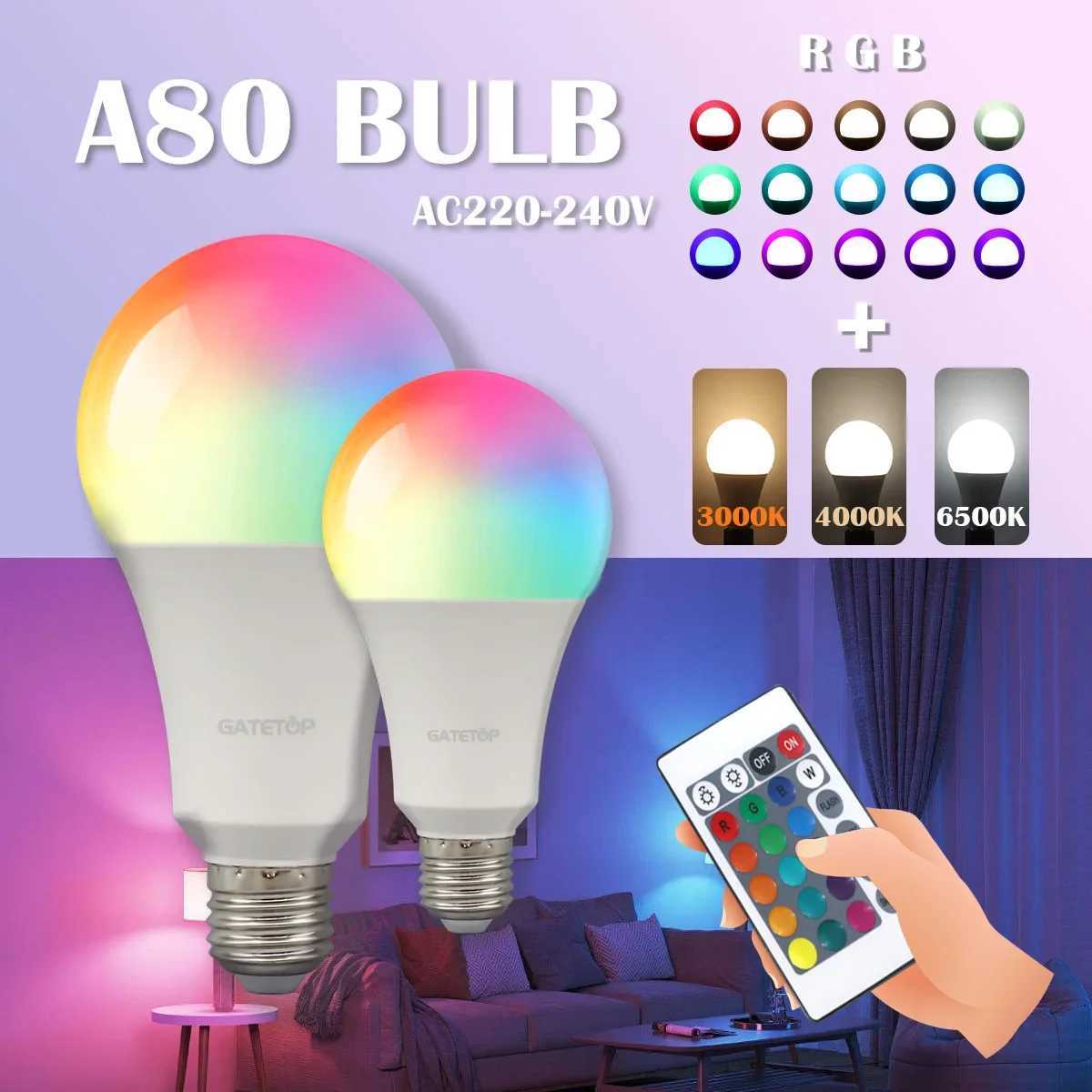 110PCS Super Bright 20W RGB LED Bulb Lamp 24 Key Remote Control Dimmable AC220V Colorful Change for Bedroom LivingRoom Home C250917