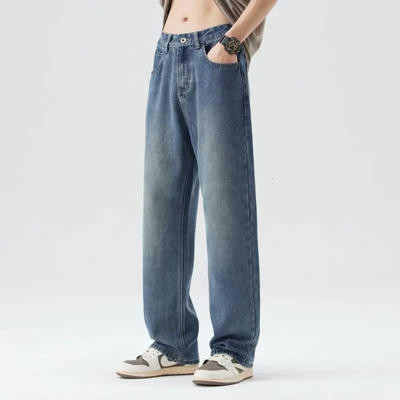 Mens High Street Casual Straight Lyocell Fabric Korean Fashion Denim Pants Baggy Simple Male Wide Trousers Mens summer pantsZ250917