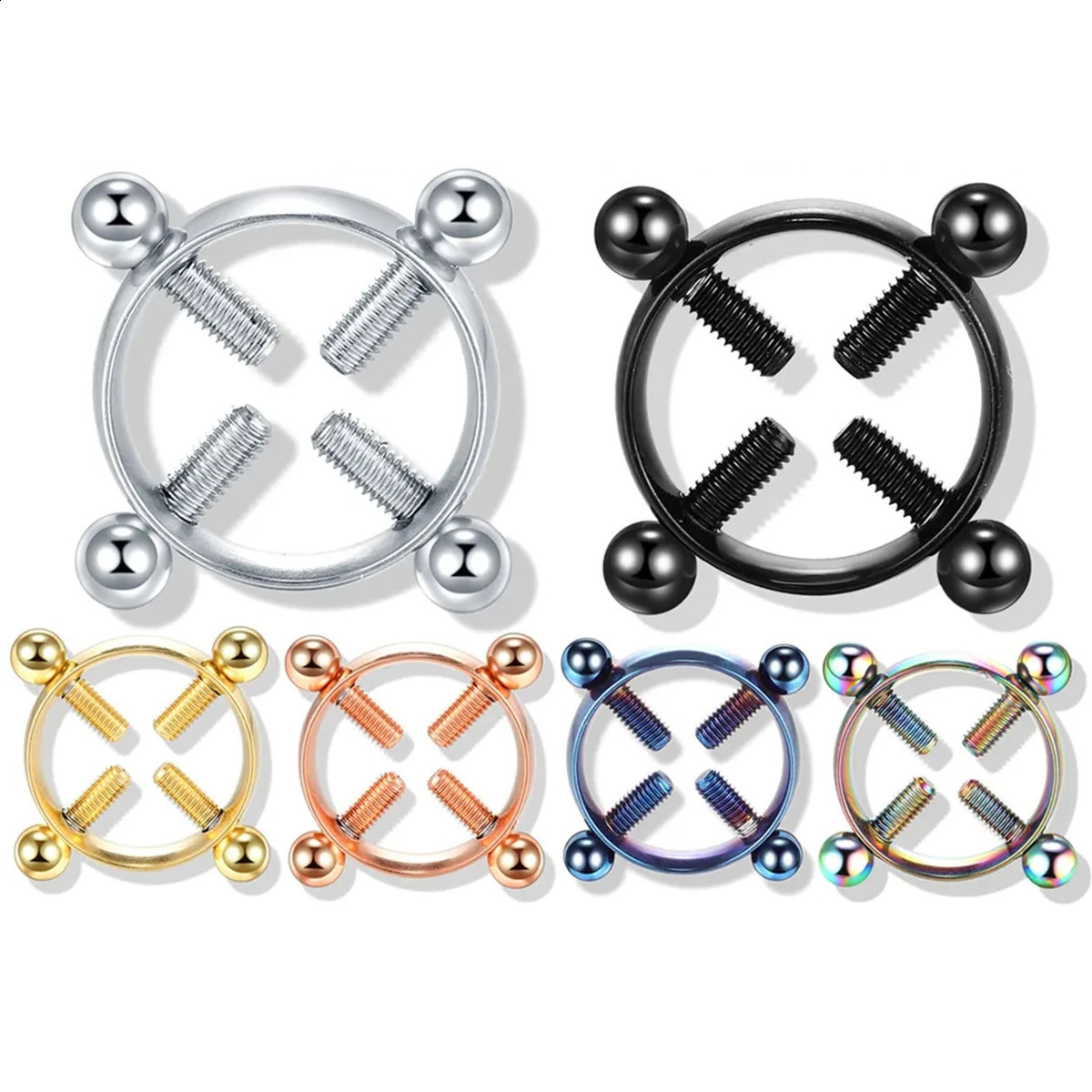 1Pair Fashion Stainless Steel Adjustable Nipple Ring For Women Various Colors Clip On Rings Piercing Jewelry 250916