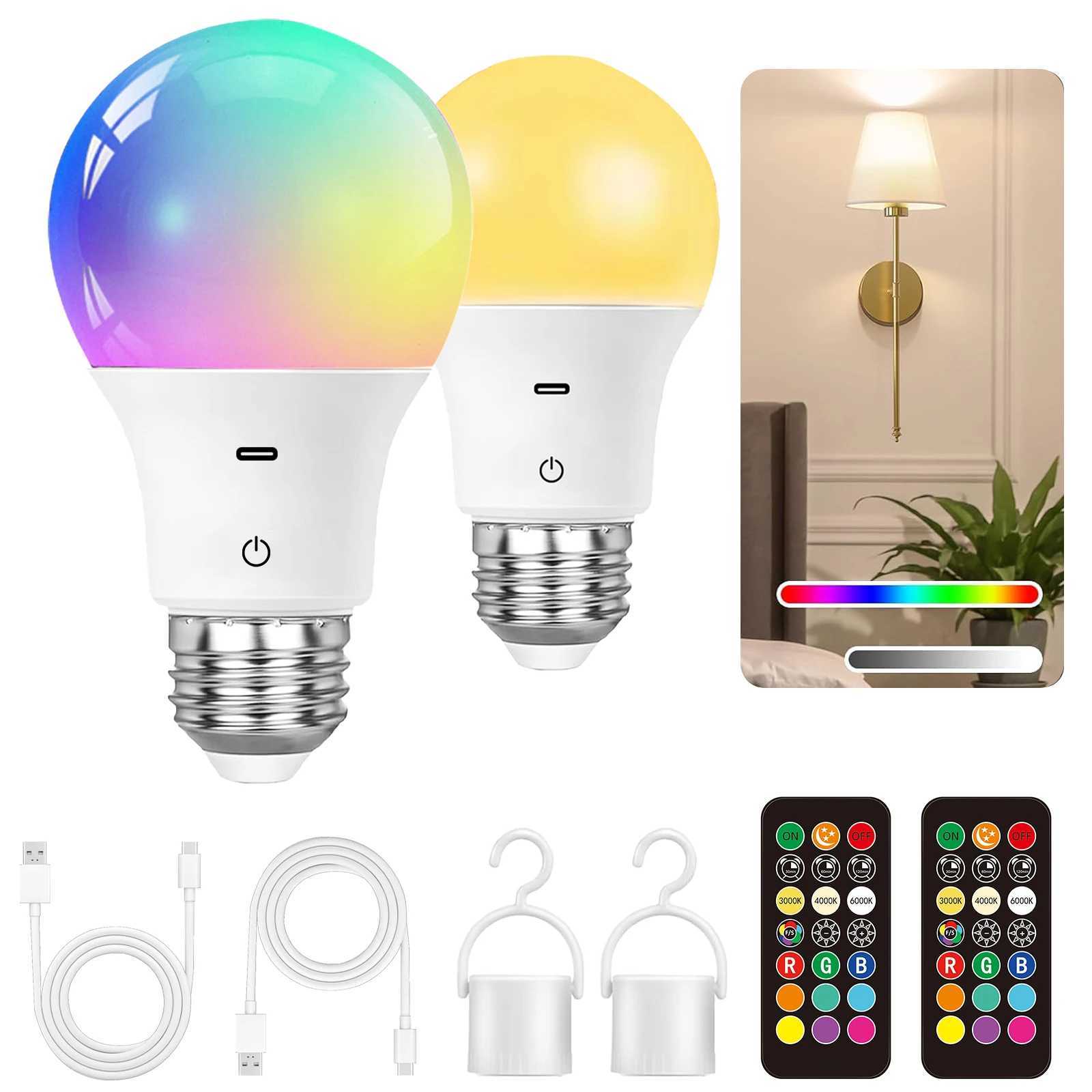 Rechargeable Light Bulb With Remote Control Timing Function Dimming and RGB Battery Powered Suitable for Wireless Wall Light C250917