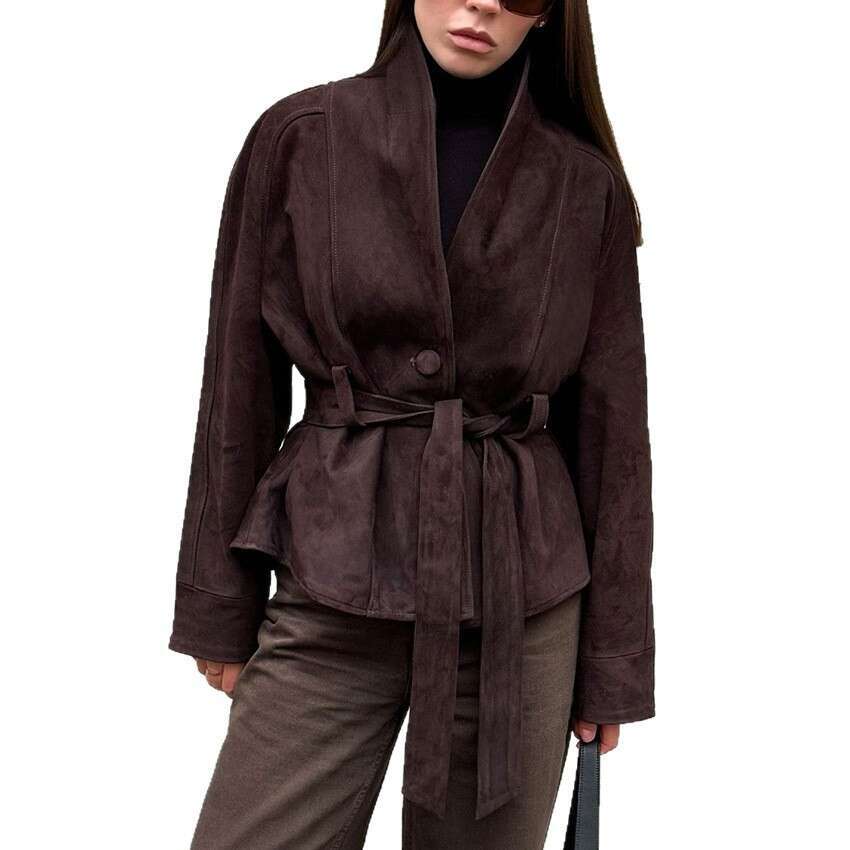 2025 Autumn Winter New Vintage Long Sleeve Jacket Suede Coat Women Design Sense Elegant Casual Cross-Border