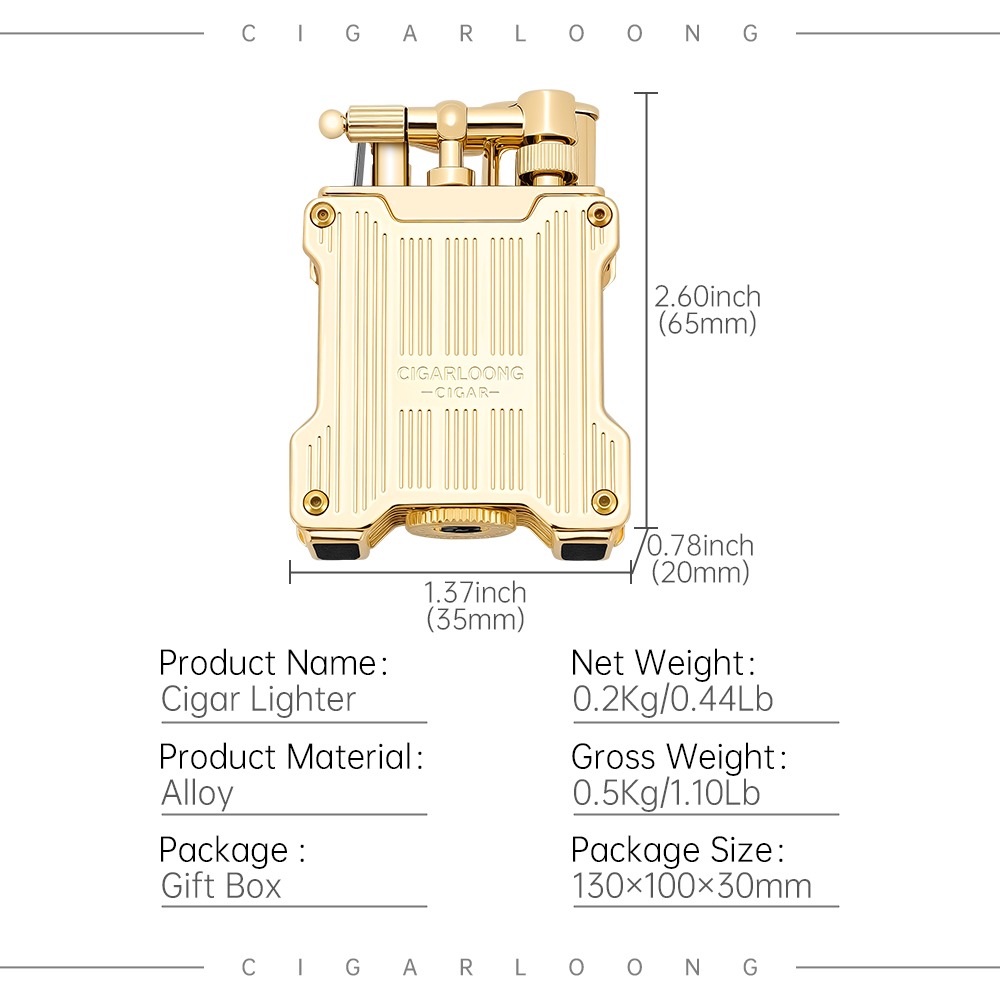 CIGARLOONG Cigar Straight Dual Flame Visible Fuel Perspective Window Adjustable Firepower Torch Lighter with Gift BoxWithout Gas W260202