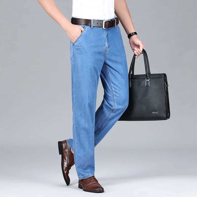 Summer Mens Clothing Lyocell Jeans Thin Breathable Trousers Fashion Casual Business Classic Male Brand Denim PantsZ250917