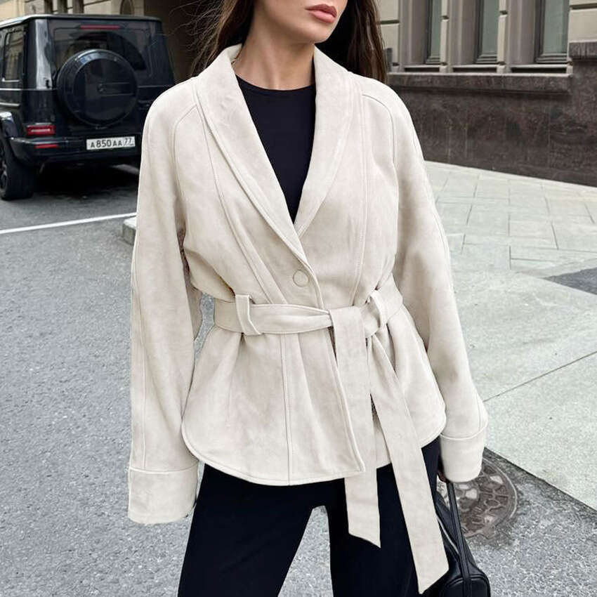 2025 Autumn Winter New Vintage Long Sleeve Jacket Suede Coat Women Design Sense Elegant Casual Cross-Border