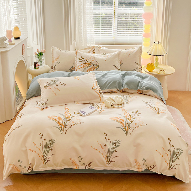 Pure Thickened Brushed Bedding Skin-Friendly Twill Dormitory Three-Piece Set, Washed Cotton Bed Sheet and Quilt Cover