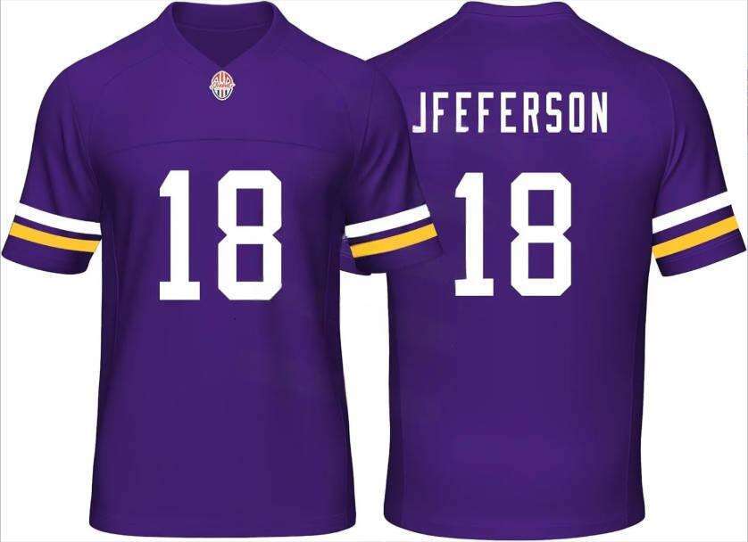Custom Mens/Youth Football ed T-Shirt for Sports Fan Purple/White No Brand/s JEfferson jersey Free shipping