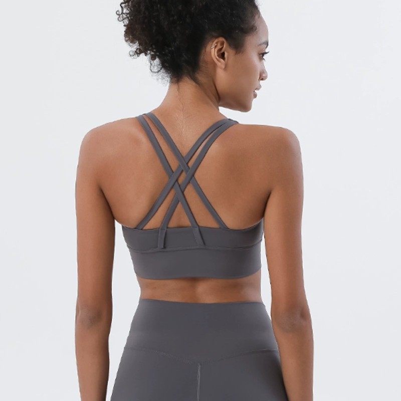 women's yoga double-sided brushed cross back sports bra, shock-absorbing and gathering yoga bra, fitness vest
