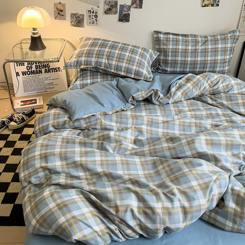 Nordic INS Plaid Cashmere Duvet Cover Set - Skin-Friendly, Comfortable, Durable Bedding for Rental Use W260302