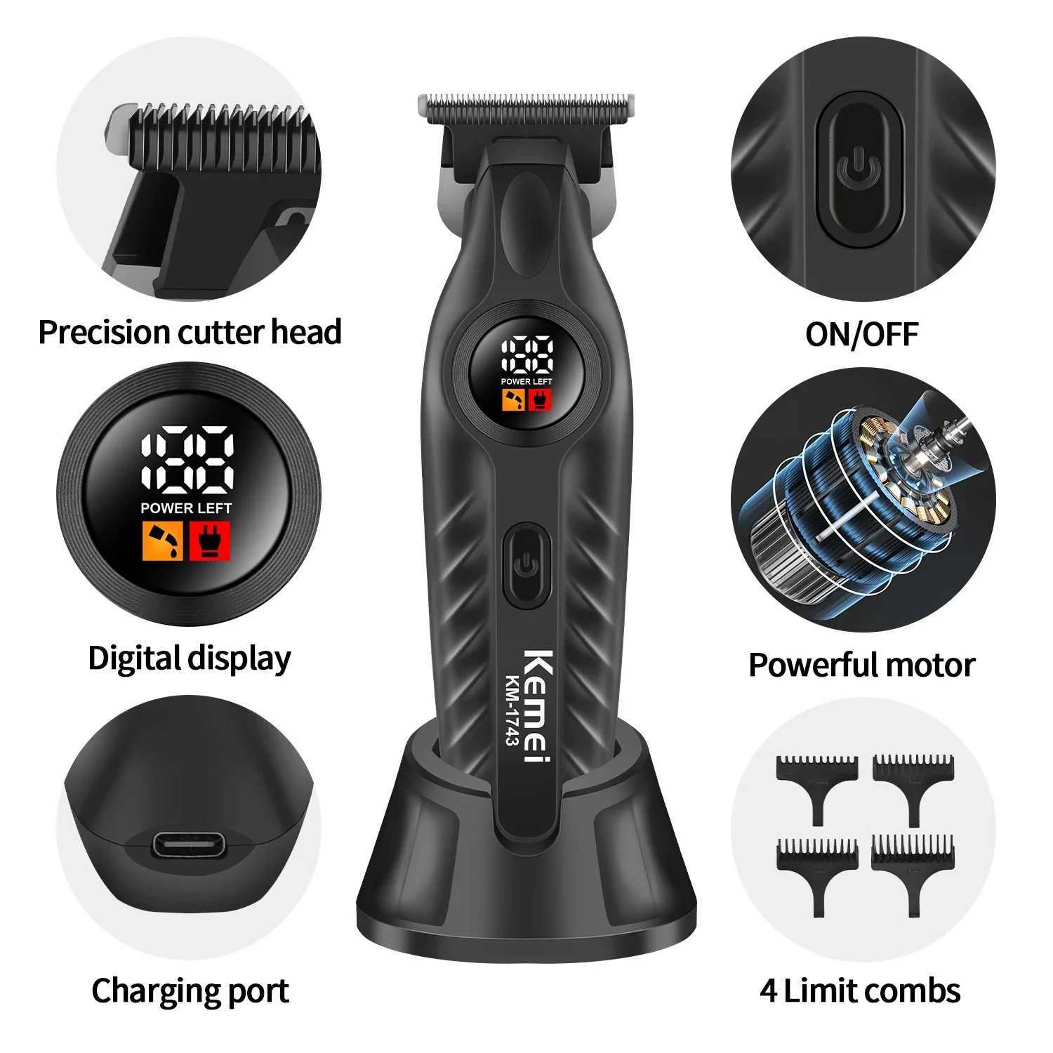 Kemei Electric Hair Trimmer Zero Gapped Edgers Hair Clipper Cordless Rechargeable Finish Hair Cutting Machine Men Beard Trimmer F250916