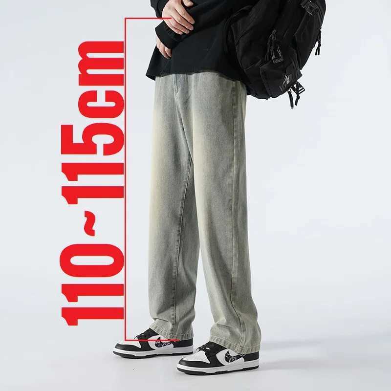Lengthed 115 110cm Tall Mens Jean Straight Leg Elastic Waist Denim Pants Male Extra Long Length 190 Cm 200cm Slim Thin TeenagerZ250917