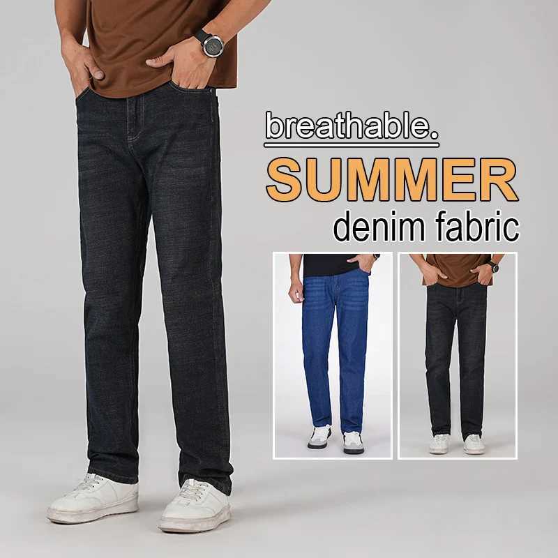 Mens Light Business Slim Fit Elastic Fabric Black Jeans 2025Autumn Winter High End Stretch Fabric Casual Long Pants Plus Size 40Z250917