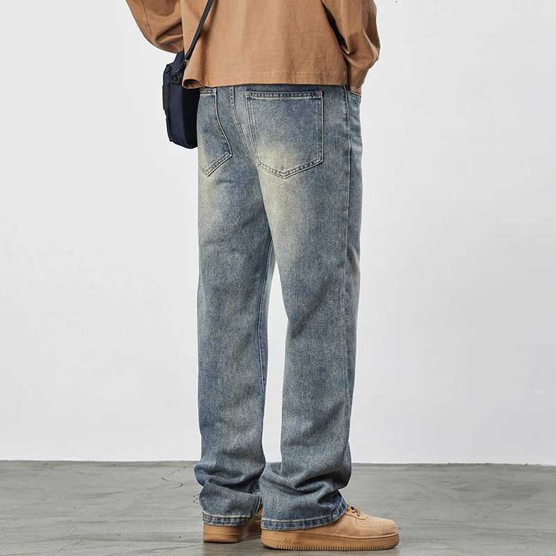 Merican Retro Washed Jeans Mens Loose Denim Trousers Street Hiphop Straight Wideleg Pants Y2k College Student Baggy PantsZ250917