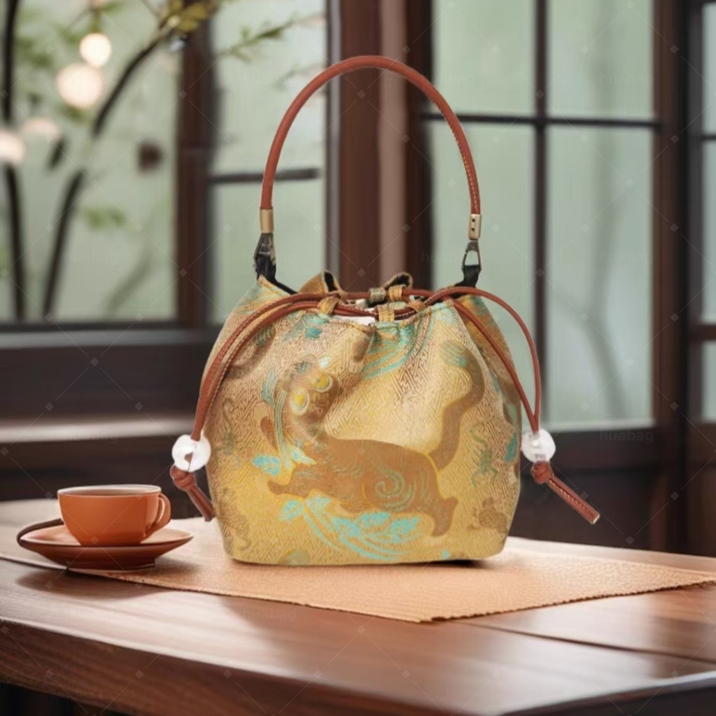 Luxury Bag Top Shoulder Bag Intangible Cultural Heritage Tiger Town Five-Poison Pattern Handbag Song Jin New Chinese-Style Women Bag Bucket Bag Crossb