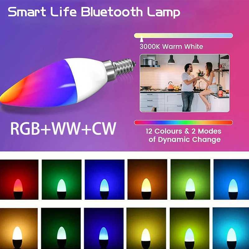 Led Bulb Candle Smart Lamp E14 TUYA Bluetooth Dimmable RGB Light 220V APP Group Control Smart Life For Home Room Decoration C2509171