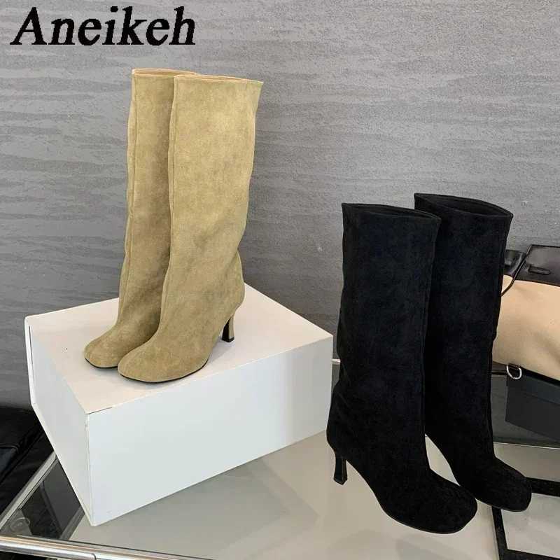 Aneikeh Winter Street Style Square Toe KneeHigh Women Boots Punk Thin High Heels Shoes Female Long Booties Zapatos De MujerXJ250917