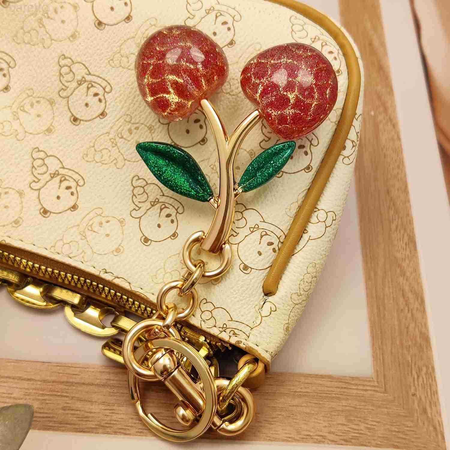 Cherry Bag CharmsCute Purse KeychainKey Chains Women CuteCar keyrings leather handbagsValentines Day Gifts Z2509017
