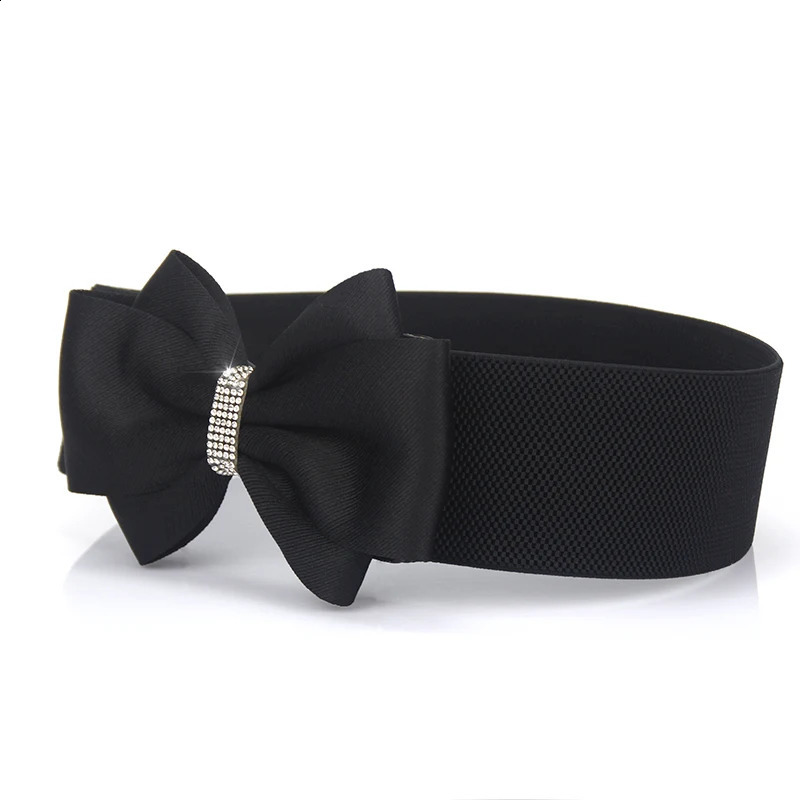 1 Solid color Casual Cute belt Shiny rhinestone bow elastic with dress womens belt 250916