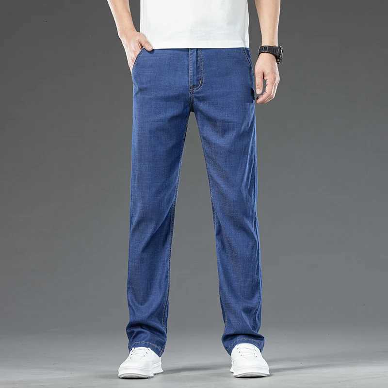 Ultra Thin Stretch Lyocell Jeans Mens Spring Summer Business Classic Loose Straight Casual Denim Trousers Male Clothing PantsZ250917